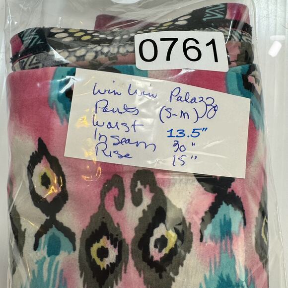 WinWin Wide Leg Palazzo Pants S/M Flowy Stretchy Pink Blue Artsy Hippie Boho - Picture 12 of 12